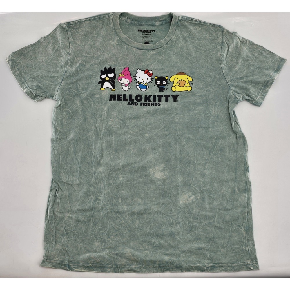 Hello Kitty Shirt Sanrio Acid Wash Graphic T shirt Green Logo Crewneck Size M